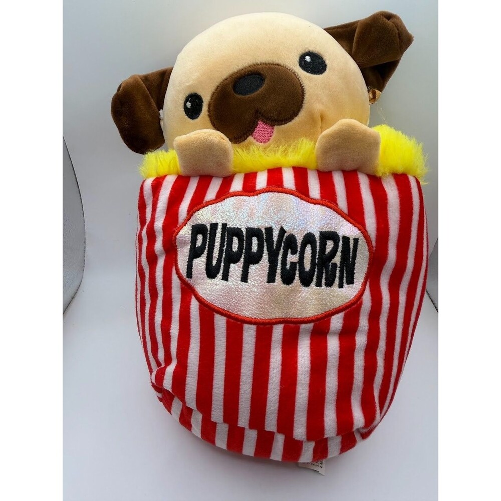 Puppycorn Pug Dog Popcorn Plush 10" Red White Striped Stuffed Animal